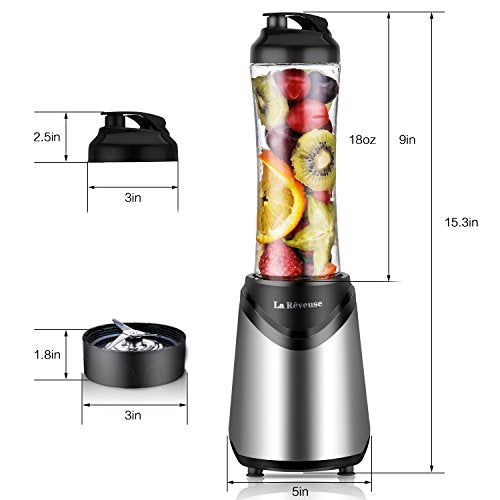 La Reveuse Smoothie Blender Personal Size with 2 BPA Free Portable Travel Sports Bottles (550ml),300 Watts,Silver (Silver)