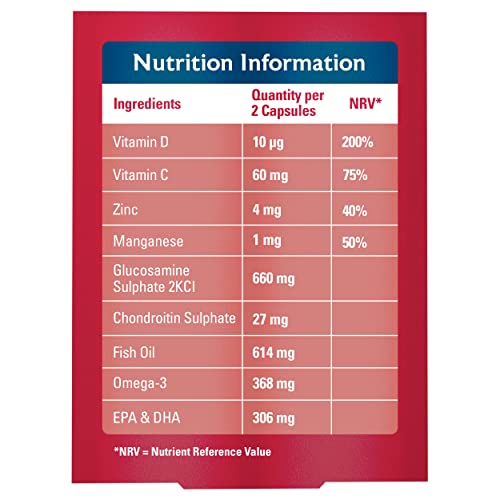 Seven Seas JointCare Supplements, Max, 356 mg Omega-3, Vitamin D & C, + Zinc, With Collagen & Glucosamine, EPA & DHA, 60 Capsules