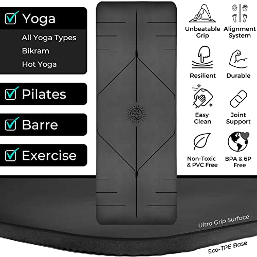 Plyopic Ultra-Grip Pro Yoga Mat – EXTREME Non-Slip Performance. Comfortable and Sweat Resistant. Alignment Line. Long, Wide, Thick. For Yoga, Pilates, Exercise, Workout, Bikram and Hot Yoga