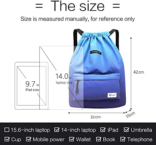 Risefit Waterproof Drawstring Bags, Printed Gym Sackpacks Bags Sports Backpacks for Shopping Swimming Yoga for Men Women Girls Students (Light Blue)