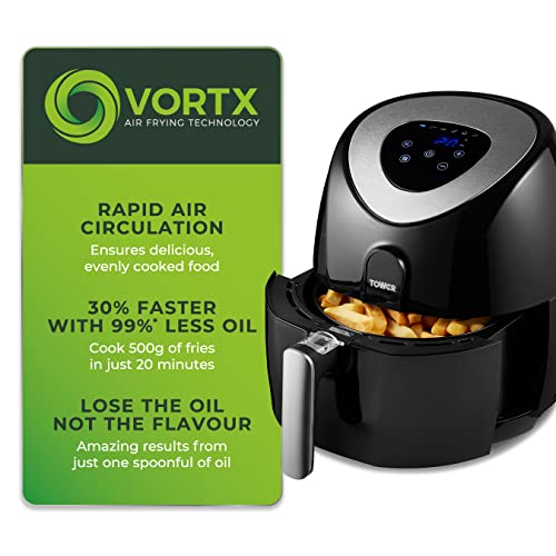 Tower Vortx T17024 Digital Air Fryer Oven with Rapid Air Circulation and 60 Min Timer, 4.3 Litre, Black