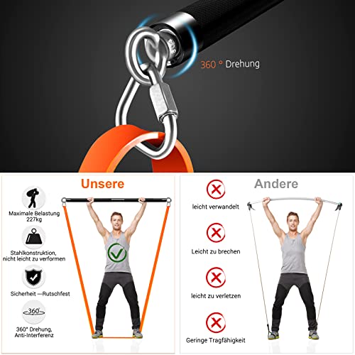 DASKING Resistance Bands Set with 98cm Detachable Exercise Bar, 4 Different Level Pull Up Bands - Fitness Workout Bars Kit for Strength Training, Pilates, Yoga - Home Gym Sports System Equipment