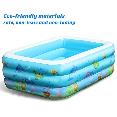 Ucradle Paddling Pool for Toddlers Kids,Rectangle Inflatable Swimming Pool for Kids,Baby Paddling Pool for Garden Backyard Outdoor,Easy to Inflate,143 cm x 106 cm x 48 cm