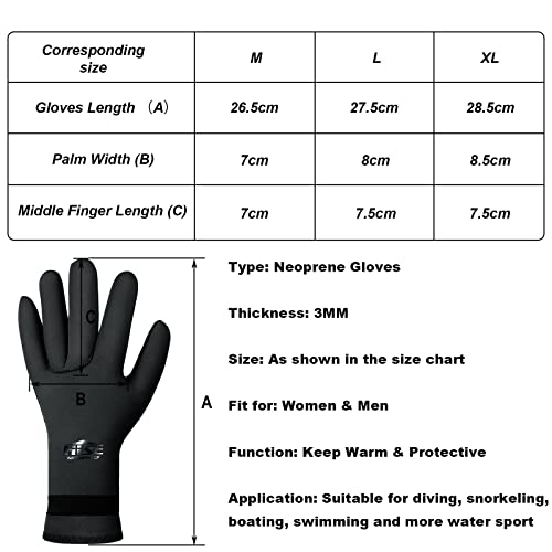 Neoprene Wetsuit Gloves 3mm, Thermal Swimming Gloves Cold Water, Elastic Anti-slip Scuba Gloves for Women Men Diving, Snorkeling, Surfing, Sailing