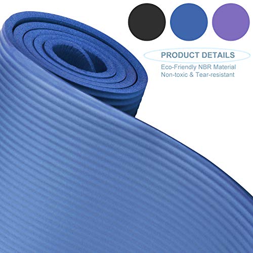 Jestilo Yoga Mat for Women and Men, Non slip NBR Thick Yoga Mat With Carry Strap for Workout Mat, Travel Yoga Mat, Pilates, Gym, Fitness, Exercise, Training, etc, Size 183 * 61cm with 10MM Thickness