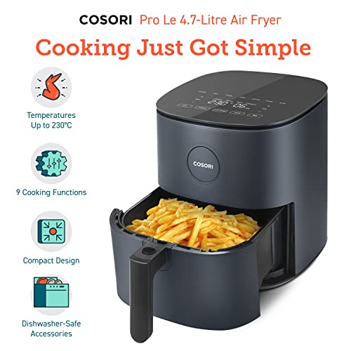 COSORI Air Fryer 4.7L, 9-in-1 Compact Air Fryers Oven, Max 230℃ Setting, 30 Recipes Cookbook, Digital Temperd Glass Display, Quiet, 4 Portions, 1500W