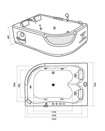 Whirlpool Bath TUB SPA Pegaso Corner Bath Bathtub HOT TUB 180 x 120 cm