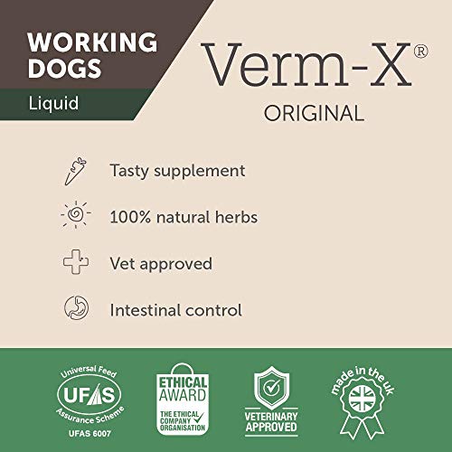 Verm-X All Natural Liquid Supplement for Dogs, Supports Intestinal Hygiene & Gut Vitality, Wormwood Free Recipe and Vet Approved - 250ml Suitable for all Dogs