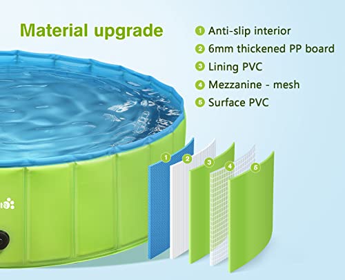 Pecute Dog Paddling Pool, Sturdy Foldable Dog Swimming Pool with Handle - Pet Bathtub Children Kids Ball Pits Sandbox Bathing Pool For Garden Patio Bathroom (XXL: 180 x 30 cm)