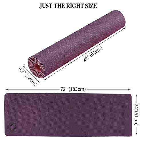 KK Yoga Mat, Non Slip Exercise Mat Purple, Extra Grip TPE Eco Friendly Workout Mat with convenient Carry Bag. Fitness Mat for women and men for Yoga, Pilates. 6mm (¼ inch) thickness.(Purple)