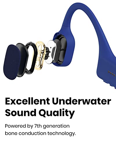 SHOKZ OpenSwim(formerly Xtrainerz) Swimming MP3 Headphones, Open-Ear Bone Conduction Headset, IP68 Waterproof, 4 GB Memory, MP3 Player For Swimming, Surfing, Running【No Bluetooth】（Sapphire Blue）