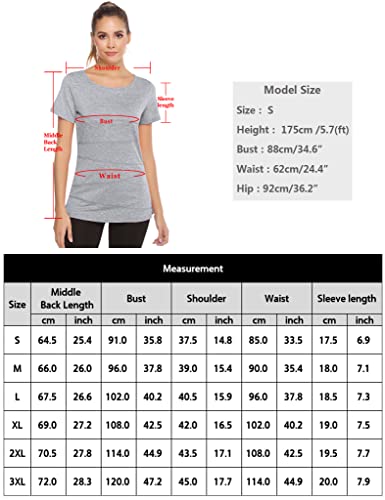 Sykooria Women’s Quick Dry Sports Top Ladies Stretch Short Sleeve Activewear Running Training T Shirt Black