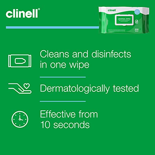 Clinell Universal Cleaning and Disinfectant Wipes for Surfaces (BCW200) - The Original Pack of 400 Regular Wipes - Multi Purpose Wipes, Kills 99.99% of Germs, Effective from 10 Seconds