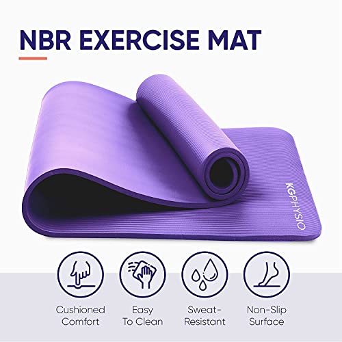 KG Physio Non Slip Yoga Mat - Thick Exercise Mat Ideal for HIIT, Pilates, Yoga and Home Workouts - Strap Included - 183 cm x 60 cm x 8 mm - Purple