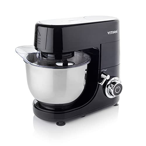 Vitinni Stand Mixer | 6L Stainless Steel Bowl | Digital Timer | Includes Whisk, Flat Beater & Dough Hook | Easy Dial Control | Splash Guard Included | Black