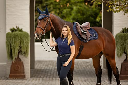 LeMieux Women's Short Sleeve Polo Shirt - Soft Flattering Slim Fit Button Up - Casual Breathable Quick Dry Ladies Activewear Horse Riding Top (X-Large - UK14/US10, Navy)