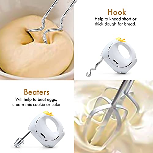 Geepas 150W Hand Mixer - Electric Whisk, Handheld Food Collection Cake Mixer for Baking - 7 Speed Turbo & Eject Button, Stainless Steel Beaters & Dough Hooks for Whipping Cream Dough Egg Beater, White