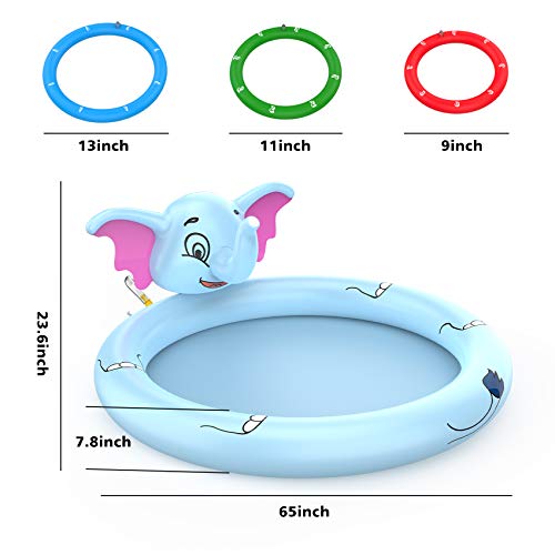 AOLUXLM Toddler toys - Indoor Outdoor 3 in 1 Paddling Pool Game Pool for Kids, Inflatable Splash Pad with Ring Toss, Sprinkler Wading Pool for 4 5 6 7 8+ Year Olds, Water Toys for Garden Yard Beach