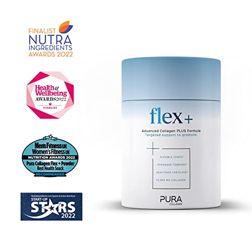 Pura Collagen Powdered Supplement (Flex +) 10,000 mg Hydrolysed Peptides, Vitamin C & Manganese, 282 g