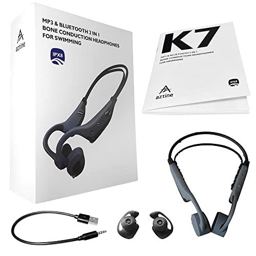 Aztine MP3 & Bluetooth 2 in 1 Bone Conduction Headphones for Swimming, IPX8 Level Underwater 3 Metres Waterproof Earphones, 8 Hours Play with 16GB Memory