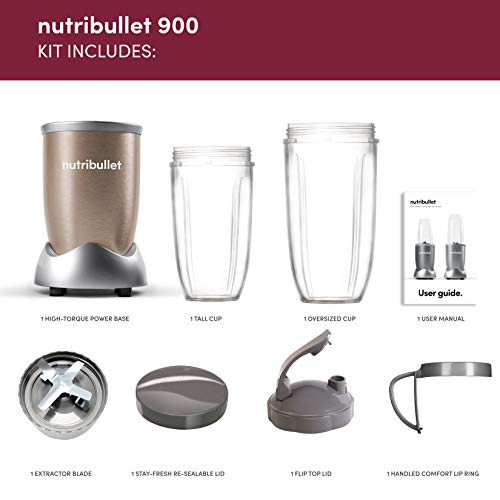 NutriBullet NBLP9 900W Blender Champagne Multi-Function Cold Beverage Smoothie Maker- 2 Cup Sizes and Stay Fresh Lid