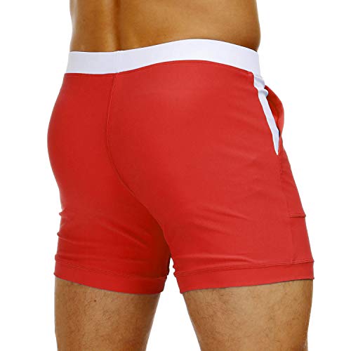 KEFITEVD Men's Quick Dry Swim Trunks Beach Surf Shorts Sexy Slim Stretchy Spa Briefs Elastic Waist Short Board Pants , Red, 34