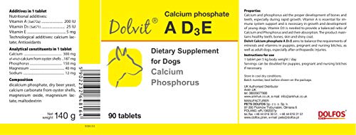 PETS Dolfos Dolvit Calcium Phosphate A D3 E 90 Tablets for Puppy Adult Pregnant Nursing Dogs