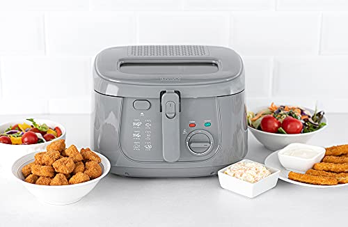 LIVIVO Electric 2.5L Deep Fat Countertop Fryer Non-Stick Coating, Internal Mesh Basket with Safety Handle and Viewing Window Easy Clean (White) (Grey)