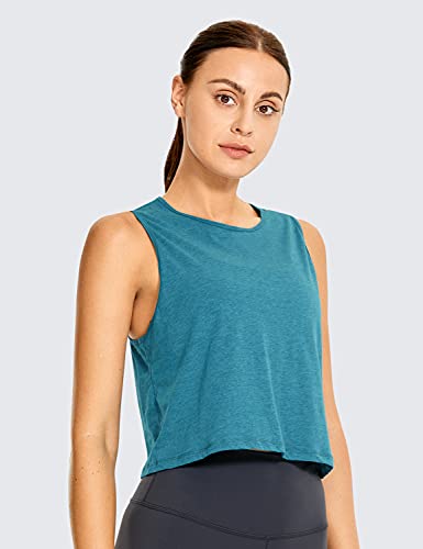 CRZ YOGA Pima Cotton Workout Tank Top for Women Open Back Activewear Crop Tops Exercise Yoga Shirts Kingfisher Heather 16