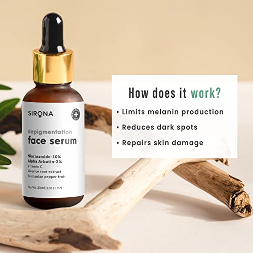 Sirona 10% Niacinamide Face Serum for Pigmentation & Dark Spots Removal - 30 ml | Remove Blemishes, Acne Marks & Tanning | with Vitamin C, Alpha Arbutin and Licorice Root Extract