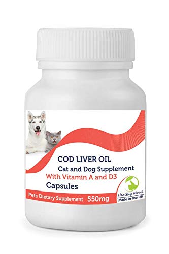 Cod Liver 550mg with Vitamin A and D3 Fish Body Oil Petrition for Cats and Dogs Pets x250 Capsules Pills UK Nutrition Health Supplements Vitamins