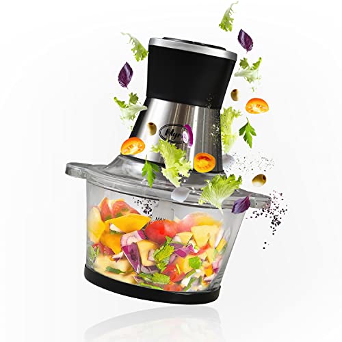 NYRA Mini 2 Speed Multi Chopper 350W Electric Food Chopper with 2L Glass Bowl Stainless Steel 4 Cut Blades ideal for Meat Mincer, Vegetable, fruits Masher Grinder