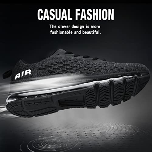 Women Men Running Shoes Sports Trainers Air Cushion Shock Absorbing Casual Walking Gym Jogging Fitness Athletic Sneakers, 9.5 UK 44 EU, Fa2 Black