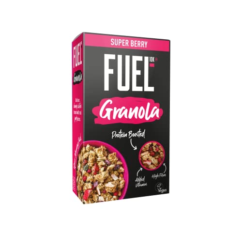 FUEL10K Protein Boosted, Chunky Granola, Super Berry, 6 x 400 Gram Box - High Fibre, Vitamin Boosted, Vegan Cereal with Mixed Fruit Pieces, Jumbo Oats & Pumpkin Seeds