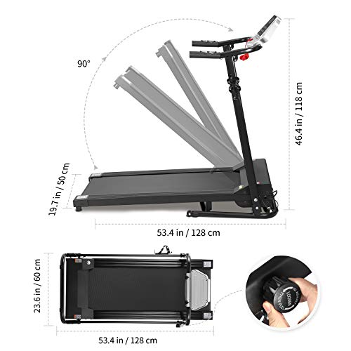 VOSAREA Folding Electric Treadmill for Home, 1.5 HP Motor Foldable Motorised Treadmill with LCD Display,Walking Running Machine for Home Gym Office Fitness Workout Exercise Jogging (Shipping from UK)