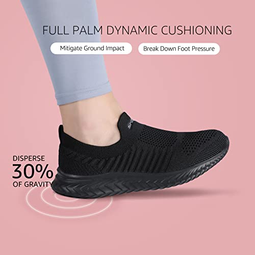 Womens Trainers Slip On Walking Shoes Athletic Running Shoes Casual Lightweight Tennis Sneaker Breathable Sport Gym Fitness Shoes All Black UK 6 /CN 40