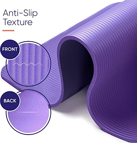 KG Physio Non Slip Yoga Mat - Thick Exercise Mat Ideal for HIIT, Pilates, Yoga and Home Workouts - Strap Included - 183 cm x 60 cm x 8 mm - Purple