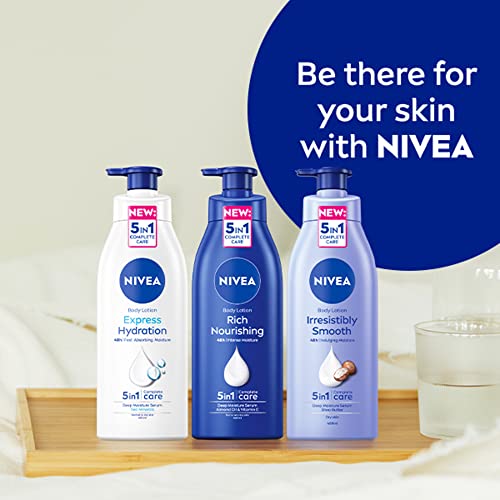 NIVEA Rich Nourishing Body Lotion (400ml), NIVEA Moisturiser for Dry Skin Made with Deep Moisture Serum, Natural Almond Oil, and Vitamin E, Smooth Skin NIVEA Body Lotion