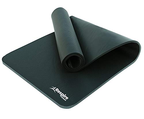 Respire Fitness Yoga Mat for Men and Women, 185 x 61 cm, Thick Cushion with Smooth and Ribbed Surfaces, Non-Slip Sweat Resistant Material for Pilates, Stretching, Fitness, and Meditation (Black)