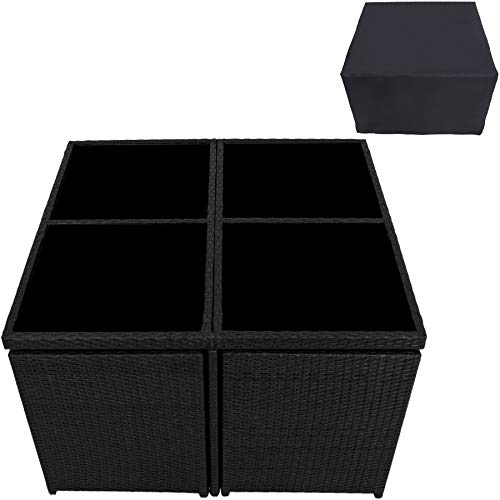 TecTake 800857 Rattan Aluminium Garden Dining Cube Set 4+4 Seats + 1 Table incl. Protection Slipcover + 2 Sets for Exchanging Upholstery, Stainless Steel Screws (Black)