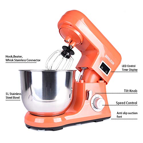 Branlason Stand Mixer 1300w Dough Machine Multifunction kitchen Food Mixer 5L Electric Cake Mixer with Bowl, Beater, Hook, Whisk Food Blender with Pulse Function and Turbo Speed Control (Red 1)