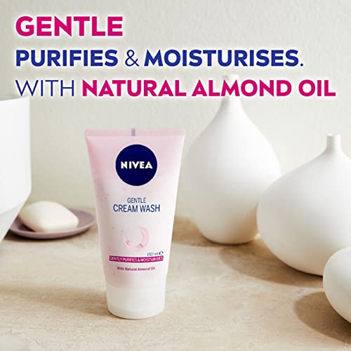 NIVEA Gentle Face Cleansing Cream Wash for Dry & Sensitive Skin (150 ml), Sensitive Exfoliating Face Wash, Gentle and Caring Face Wash, Cleanser with Almond Oil