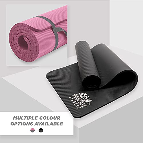 Phoenix Fitness RY1068 Exercise NBR Fitness Yoga Mat - Double Sided Anti Slip High Density Floor Mat, 185 x 61 cm - 15mm Thickness, Carry Strap, Black