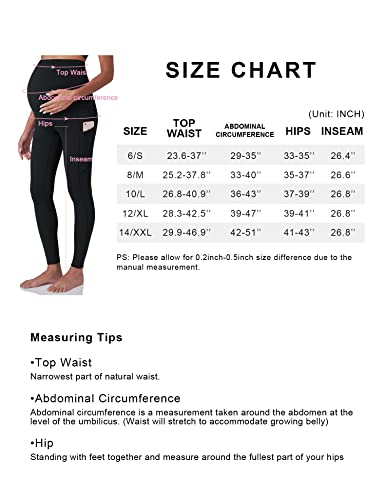 POSHDIVAH Women's Maternity Workout Leggings Over The Belly Pregnancy Yoga Pants with Pockets Soft Activewear Work Pants, 2pcs Black Navy, M