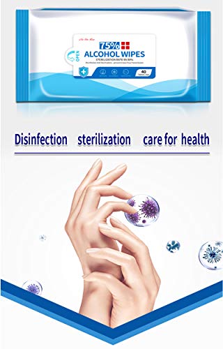 Alcohol Wipes Hands Cleaning Wipes Wet Wipes Disinfection Protection Large Size Alcohol Wipes for Travel, Office, School and All Daily Household 40 Wipes/Bag (1 Bag)