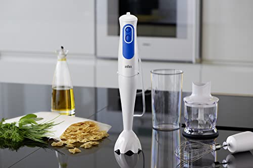 Braun MultiQuick 3 MQ3025 Hand Blender, Omelette Mixer, 2 Speeds, Splash Control, Dishwasher Safe parts, 350ml Chopper, Whisk and BPA-Free Plastic Beaker - White