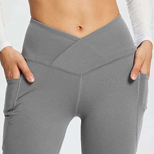 AMhomely High Waisted Sustainable Yoga Leggings, Active Tummy Control Super Soft Workout Pants for Women Fitness Running Gym Yoga Wear Gray