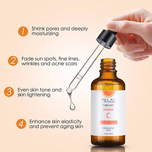 Vitamin C Serum Face Serum, With Hyaluronic Acid,Vitamin E,20% Vitamin C, Skin Care For Hydrate, Brightening, Dark Spot Remover For Face, Organic & Vegan Formula – Restore&Boost Collagen (30ml)