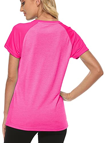 MoFiz Women's Workout Running T-Shirt Activewear Yoga Gym Breathable Soft Short Sleeve Tops Sports Tee Rose red Size L