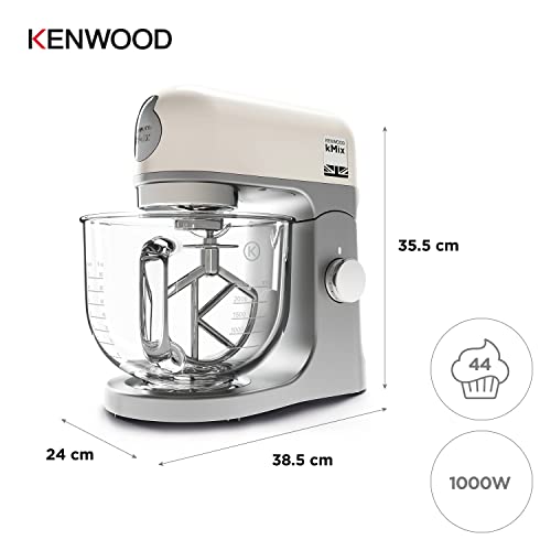 Kenwood kMix Stand Mixer for Baking, Stylish Kitchen Mixer with K-beater, Dough Hook and Whisk, 5L Glass Bowl, Removable Splash Guard, 1000 W, Cream